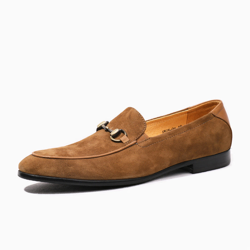 Brown suede loafer shoe on a white background