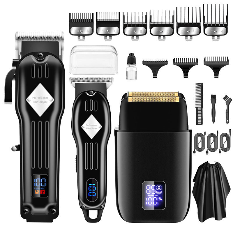 Hair trimmer set with attachments on a white background