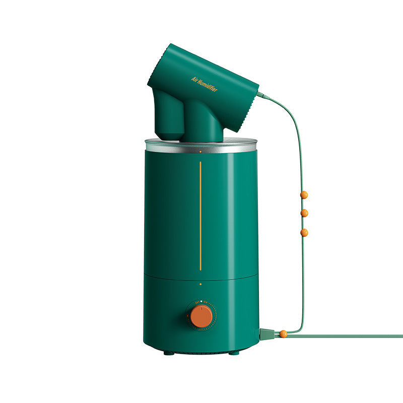 Green air humidifier with a hose on a white background