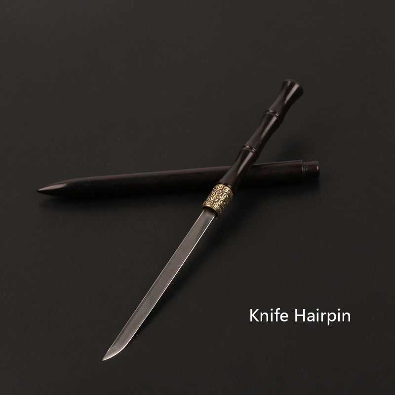 Knife hairpin on a black background with 'Knife Hairpin' text.