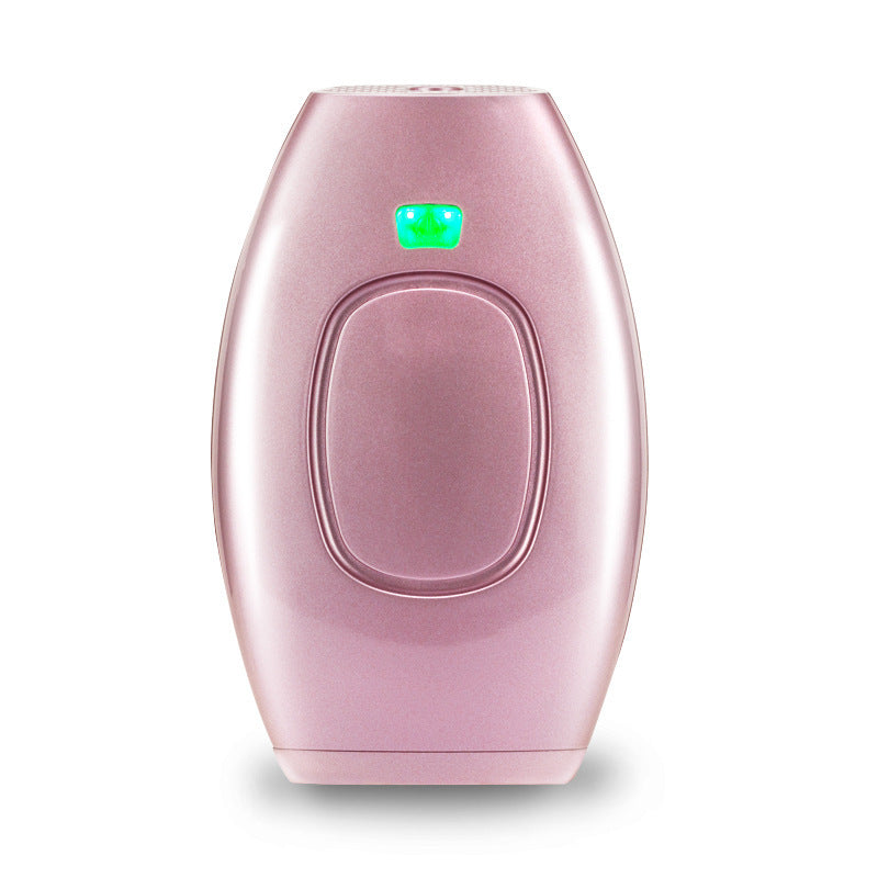 Pink electronic device with a green light on a white background