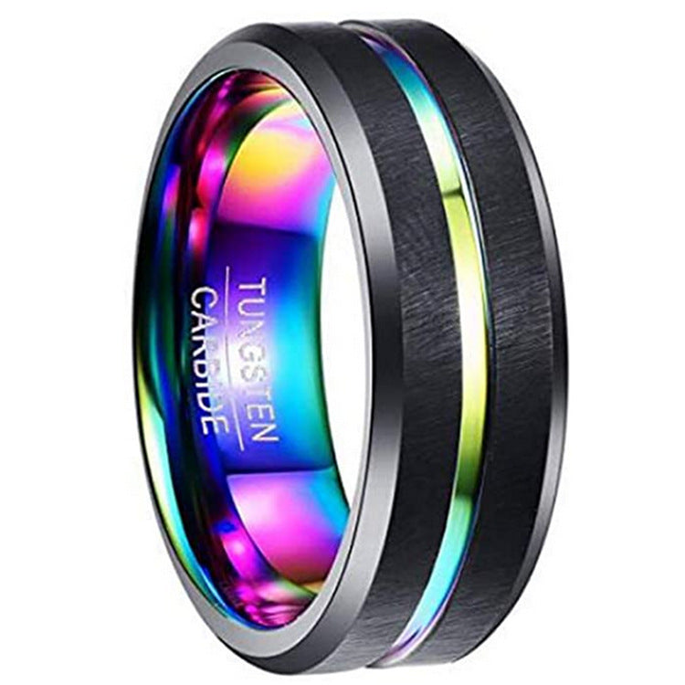 Multicolored tungsten carbide ring on a white background