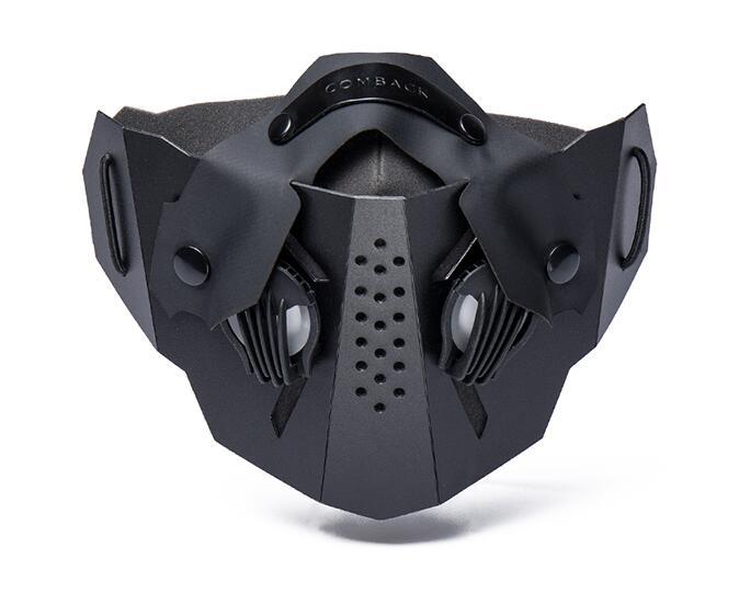 Black tactical mask with 'COMBACK' branding on a white background