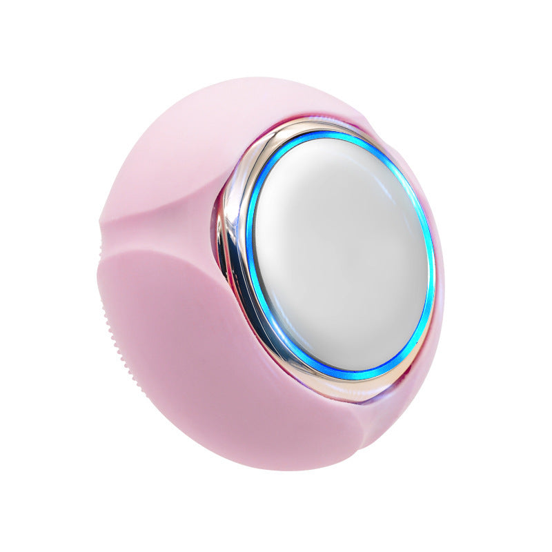 Pink electronic device with a reflective surface on a white background