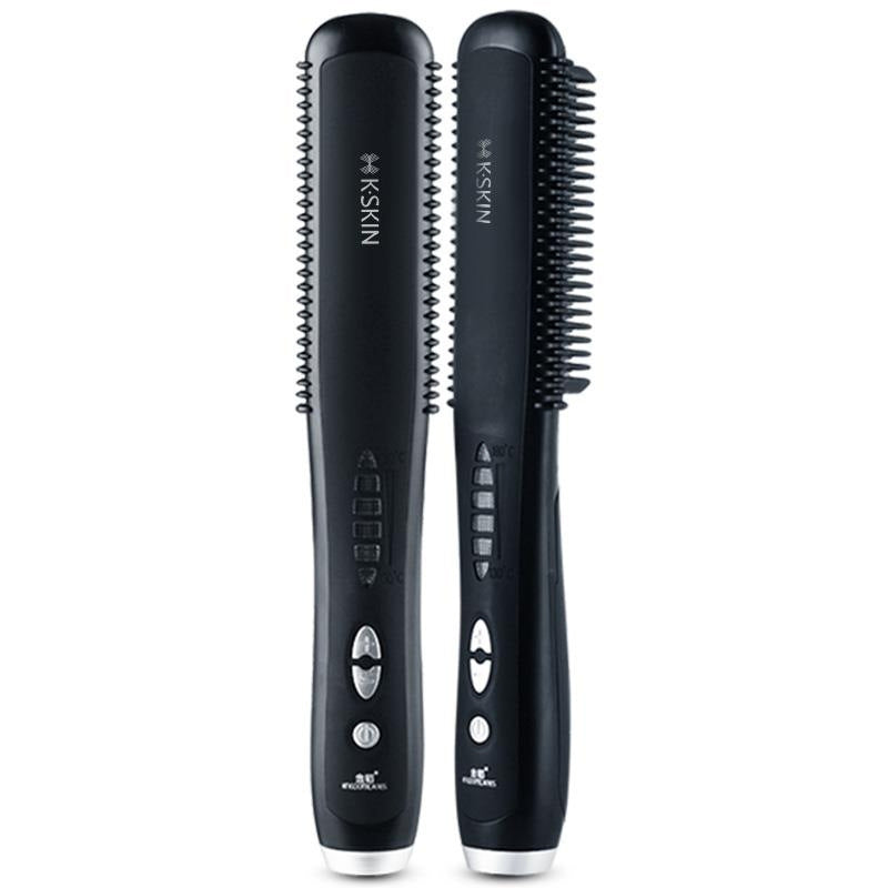 Black hair straightening brush with KSKIN branding on a white background