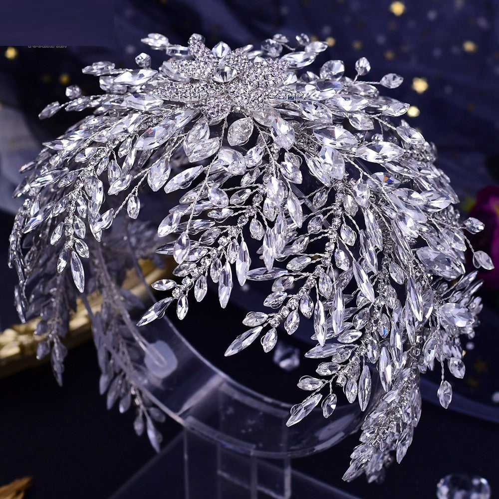 Elegant crystal headpiece on a dark background
