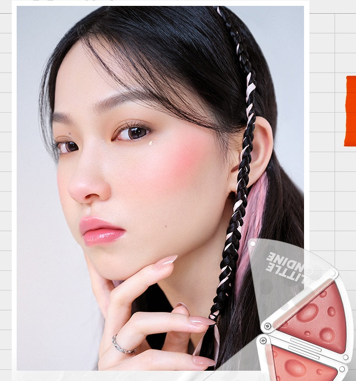 Woman with braided hair and makeup product on a light background