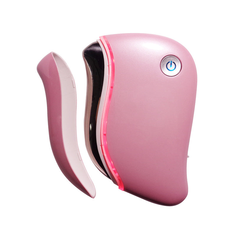 Pink electronic device with a power symbol on a white background