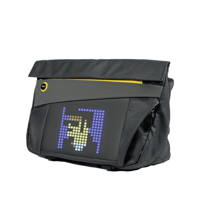 Black bag with digital display on a white background