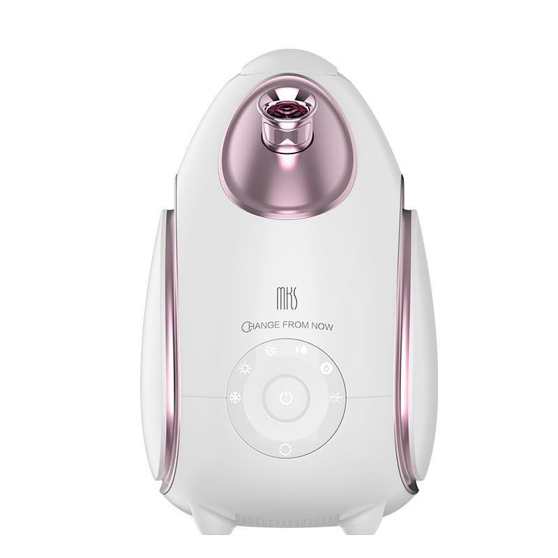 White and pink skincare device with 'MHS' branding on a white background