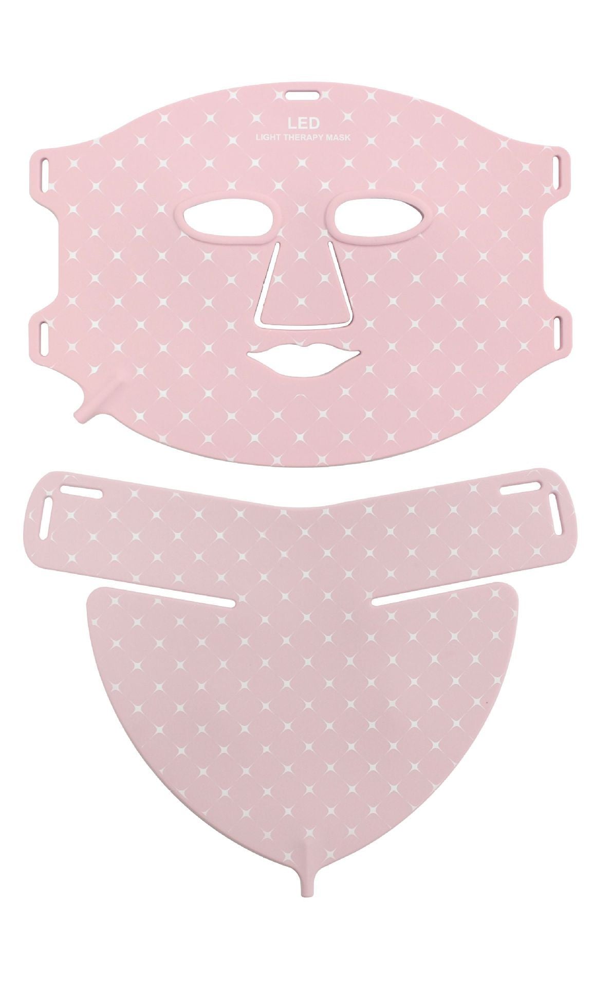 Pink face mask with white polka dots on a white background