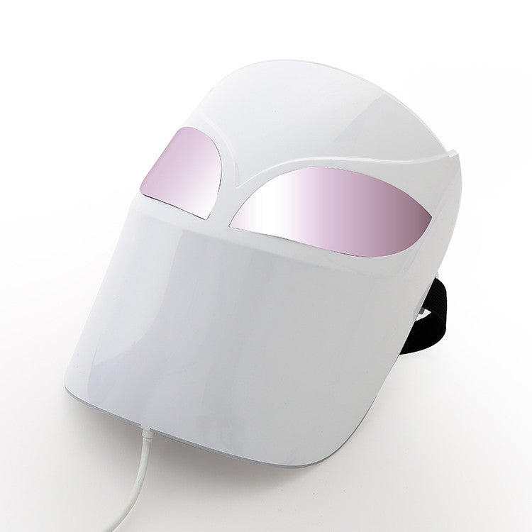 White LED face mask with pink accents on a white background