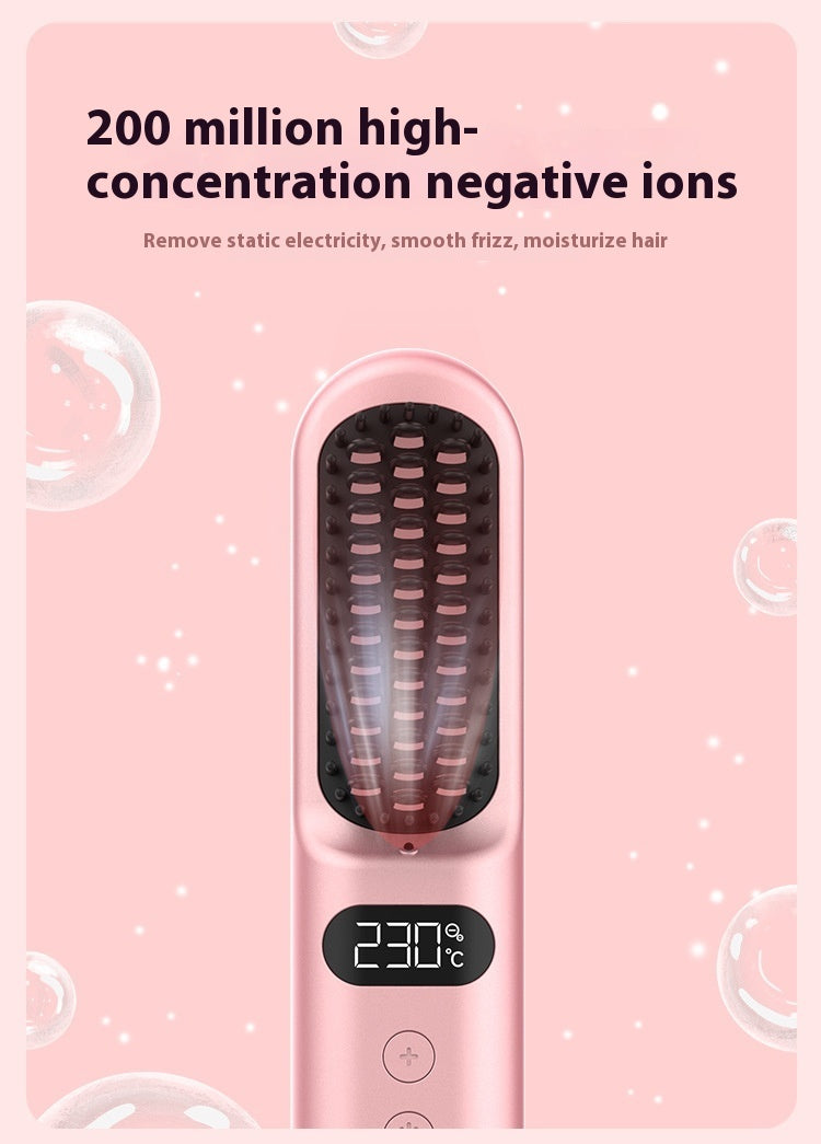 Pink hair styling device with digital display on a pink background