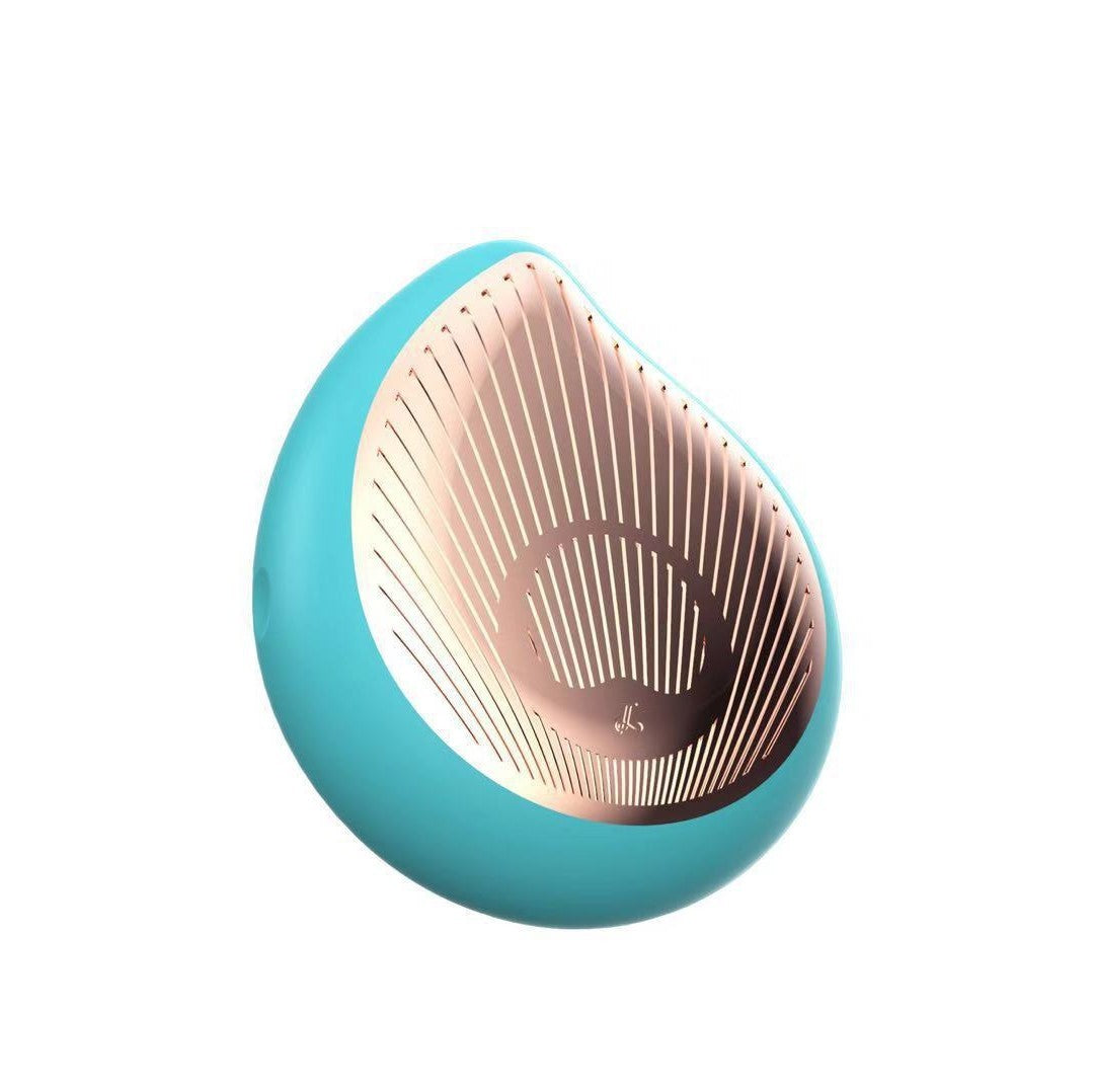 Teal and rose gold device on a white background