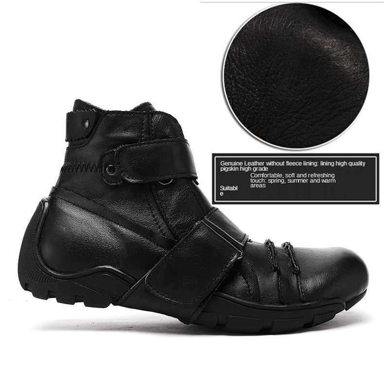 Black leather boot with detailed texture close-up on a white background