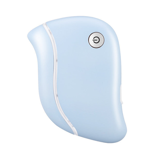 Light blue electronic device with a power symbol on a white background
