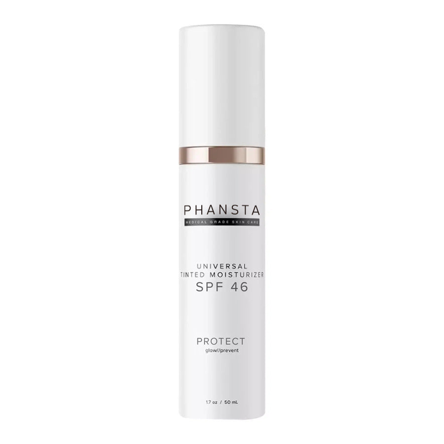 White skincare bottle with gold accent labeled 'PHANSTA' on a white background