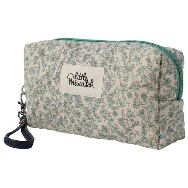 Floral patterned pouch with 'Little Mochi' label on a white background