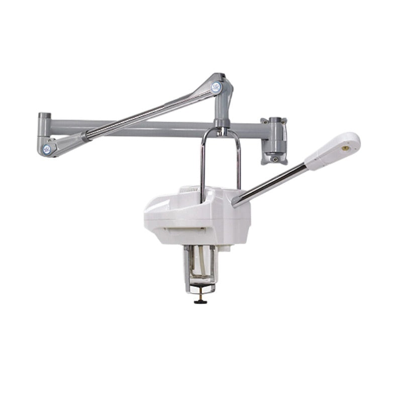 Wall-mounted medical examination light with arm and handle on a white background