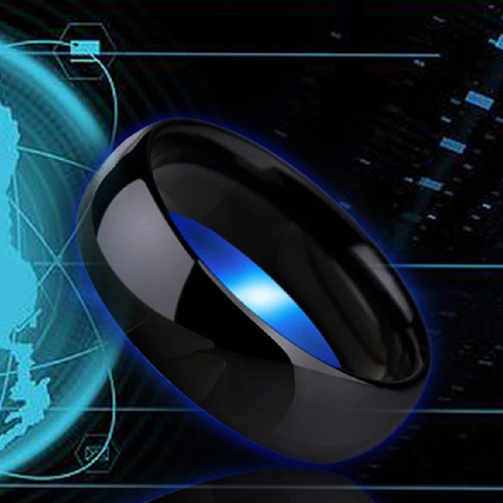 Black ring with blue light on a futuristic background
