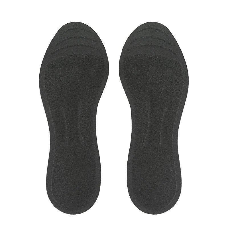Black shoe insoles on a white background