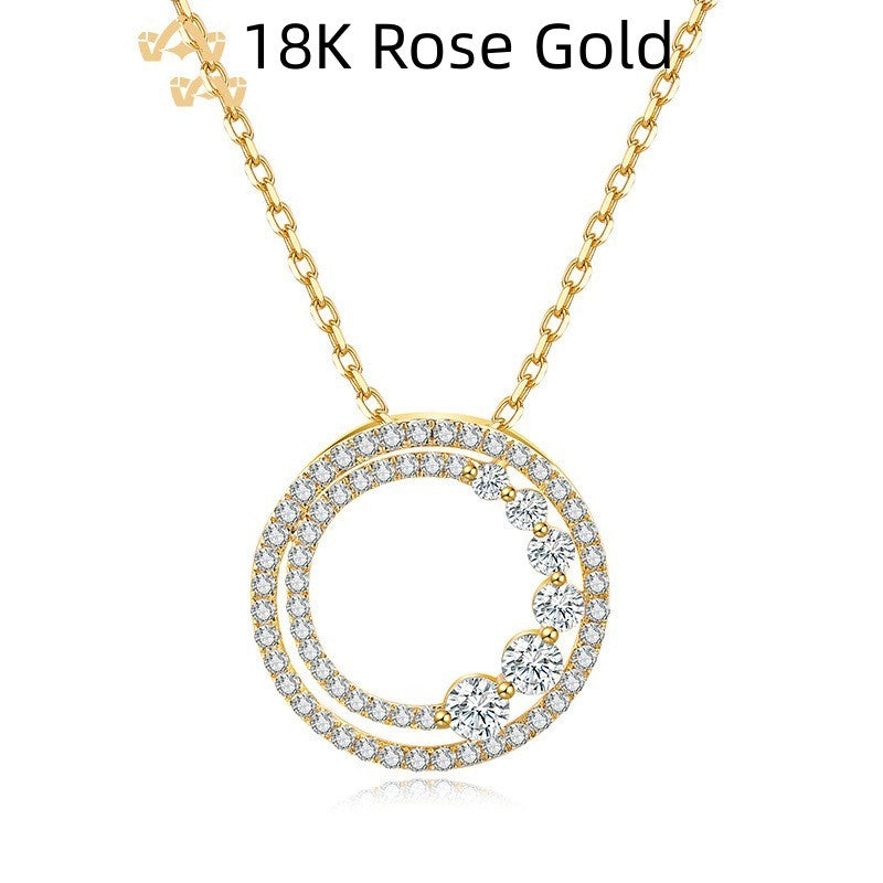 18K Rose Gold necklace with a circular pendant on a white background