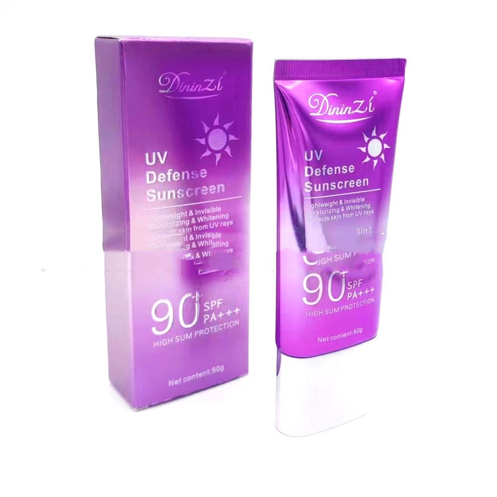 Dinizzi UV Defense Sunscreen packaging and tube on a white background