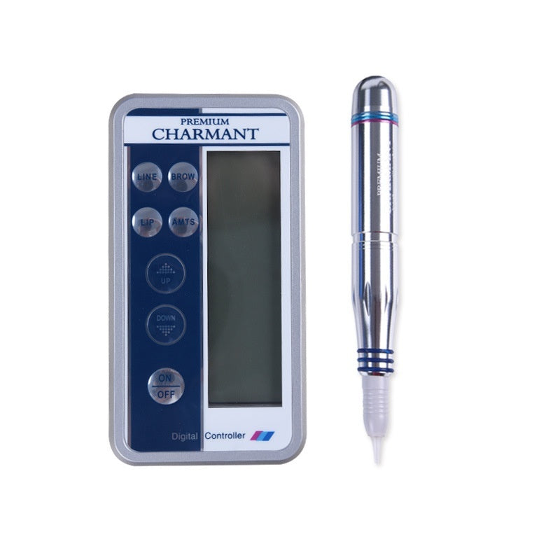Digital controller and pen with 'Charmant' branding on a white background