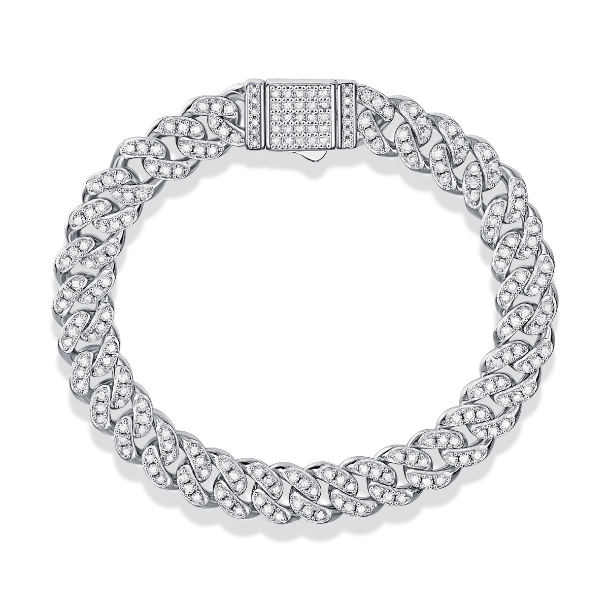Silver bracelet with intricate design on a white background