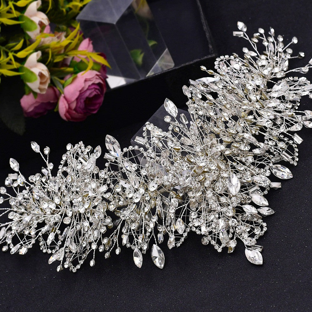 Silver hair vine with crystals on a black background