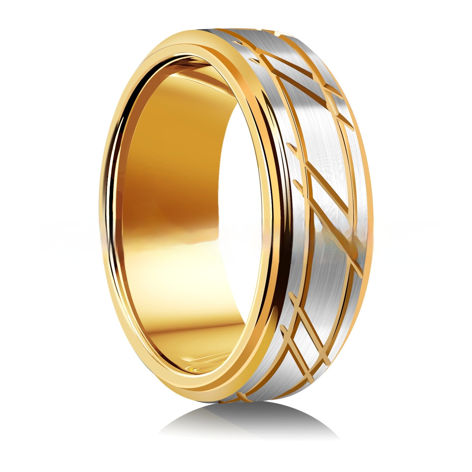 Two-tone gold and silver ring on a white background