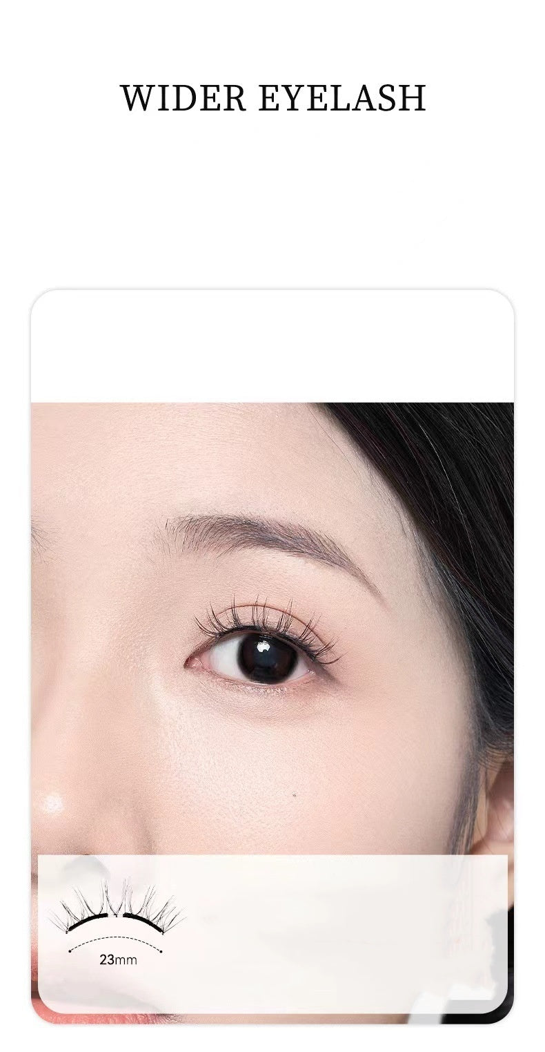 Eyelash extension packaging with a close-up of an eye wearing the lashes.