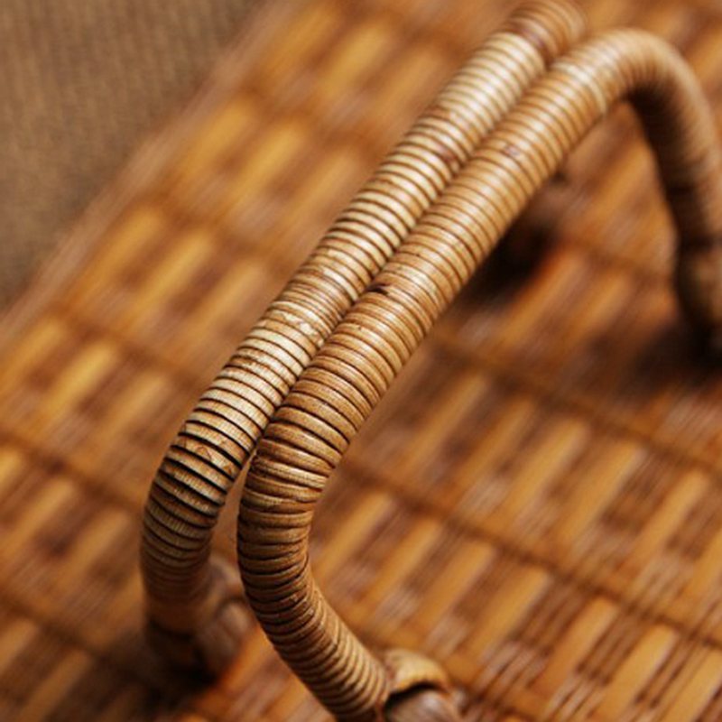 Close-up of a woven basket handle with a blurred background