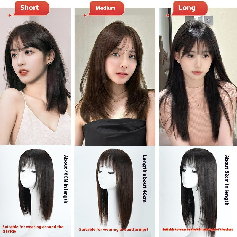Comparison of short, medium, and long hair styles with corresponding mannequin heads displaying hair lengths.