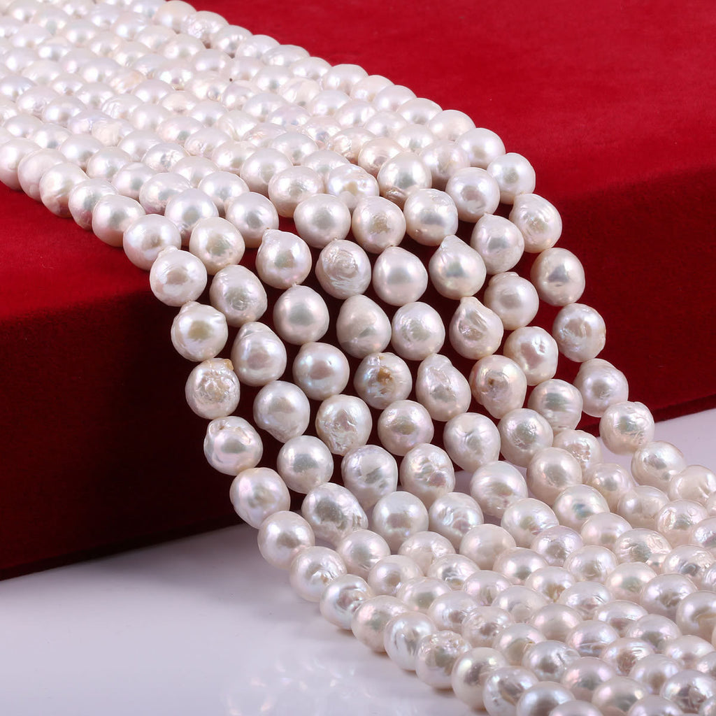 String of pearls on a red and white background