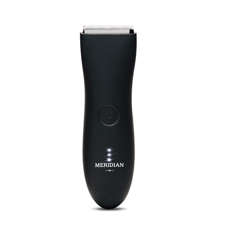 Black hair trimmer with 'Meridian' branding on a white background