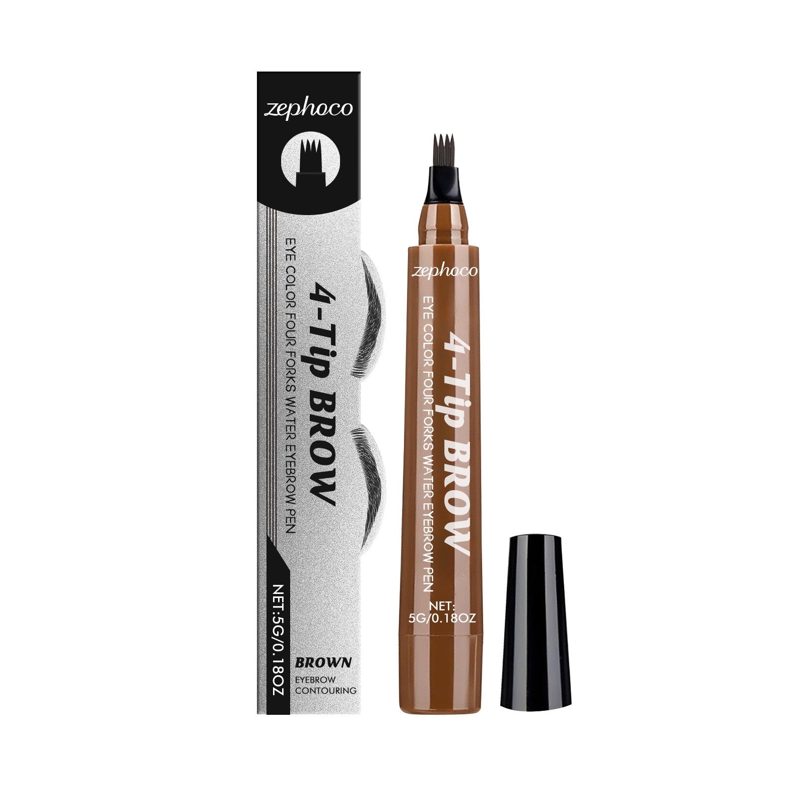 Zephoco 4-Tip Brow pen with packaging on a white background