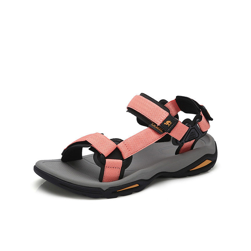 Pink and gray sandal on a white background