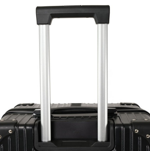 Black suitcase with silver handle on a white background