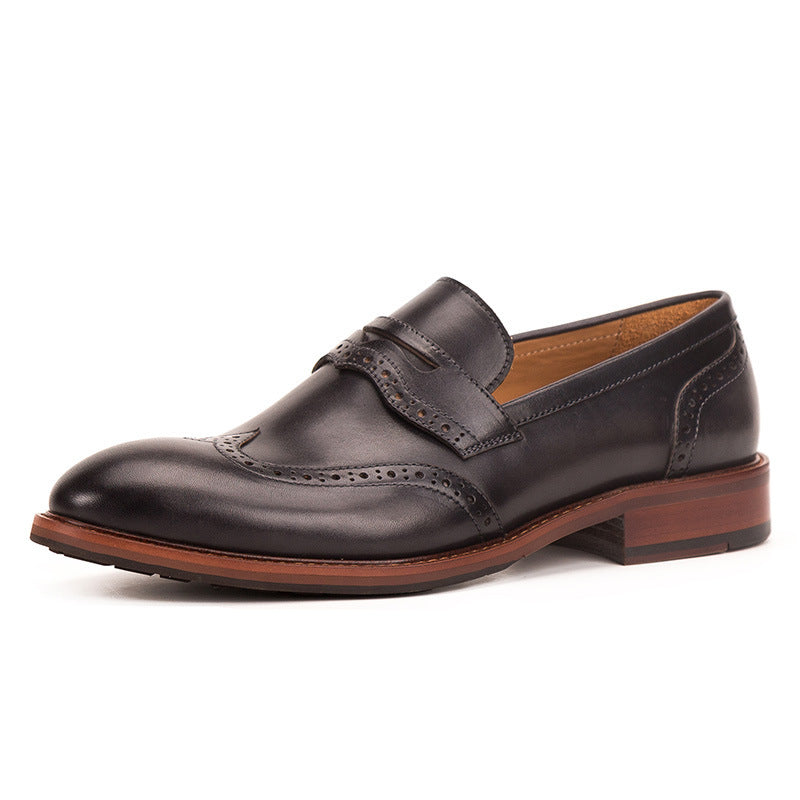 Handmade Men’s Business Casual Carved Leather Loafers
