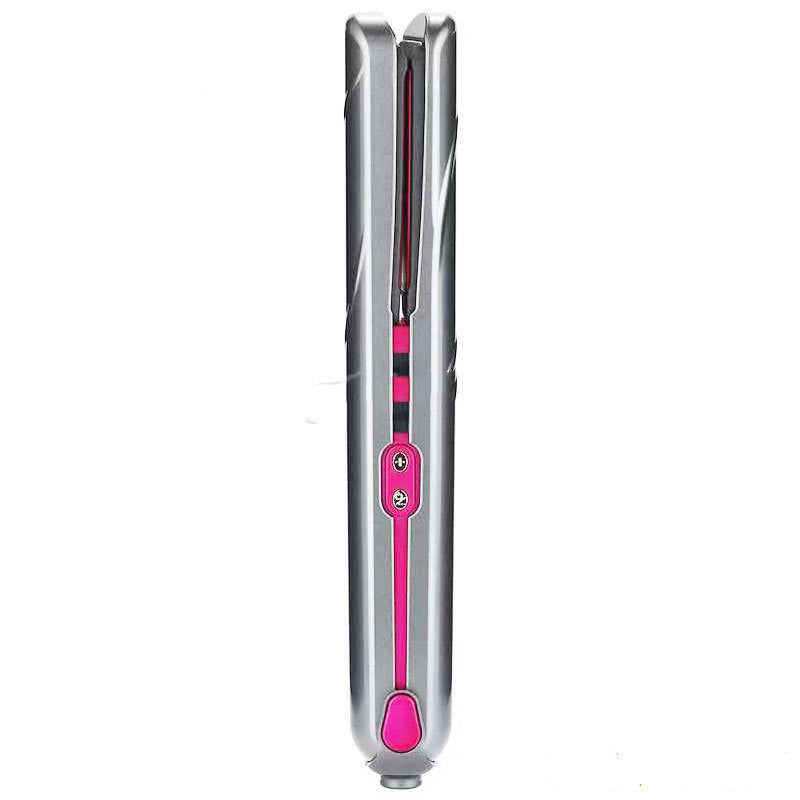 Hair straightener with pink accents on a white background