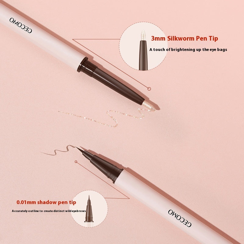 Two white pens with different tip sizes on a pink background, featuring GECOMO branding.