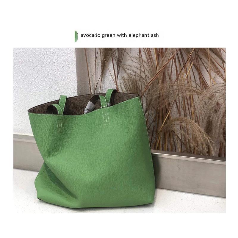 Large Double-sided Cowhide Leather Tote Bag 37x32x11cm