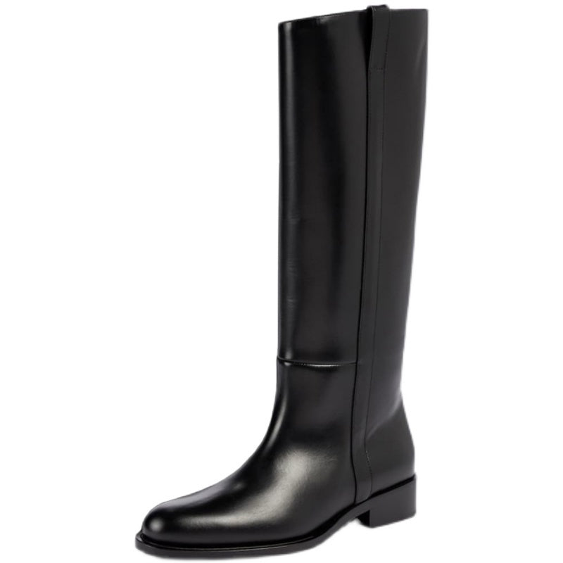 Black knee-high boot on a white background