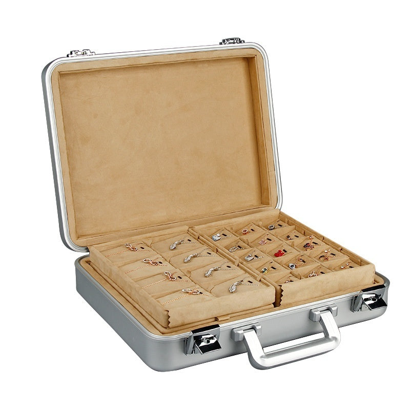 Jewelry case with compartments for jewelry display on a white background