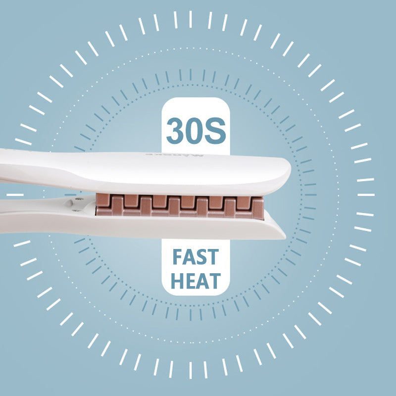 Hair straightener with '30S' and 'FAST HEAT' text on a blue background