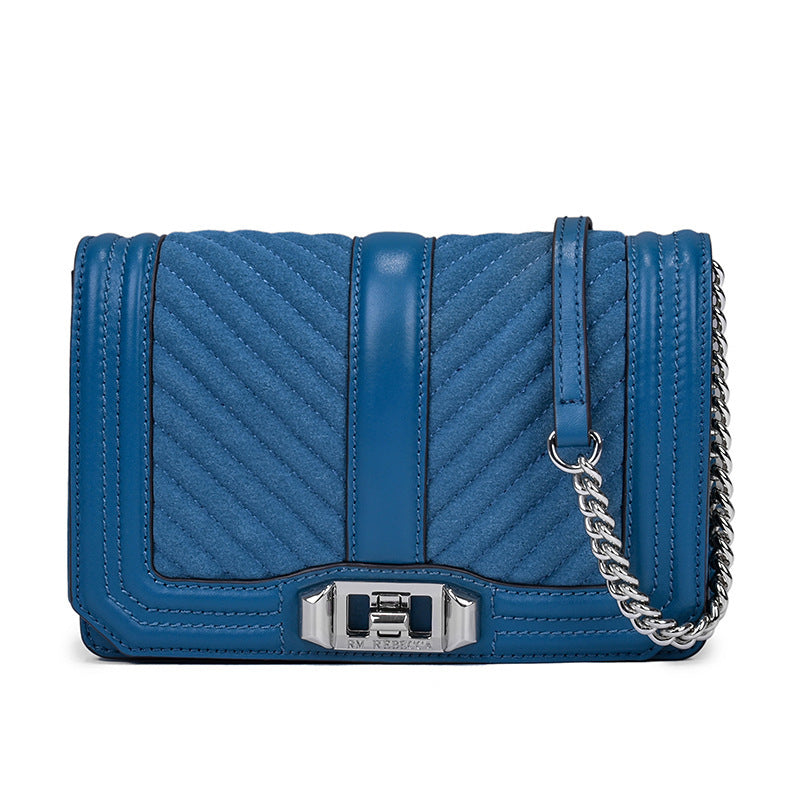 Women's Rhombic Chain Shoulder Bag, First Layer Cowhide