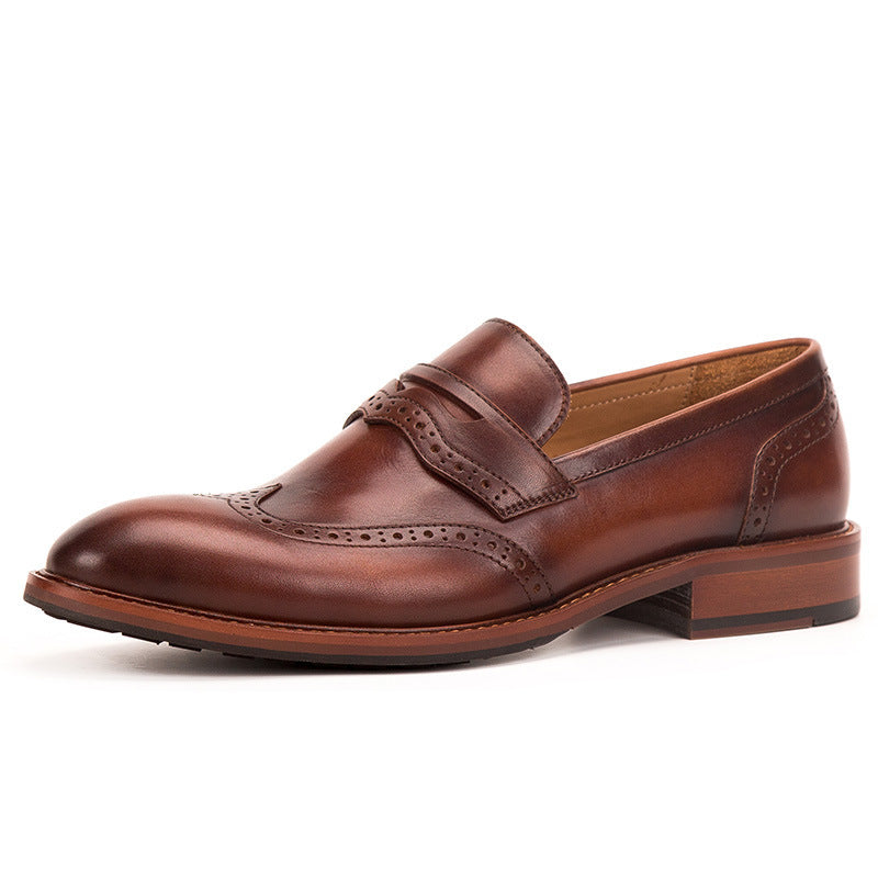 Handmade Men’s Business Casual Carved Leather Loafers