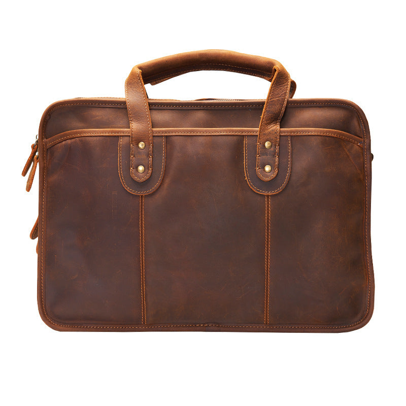Brown leather briefcase on a white background