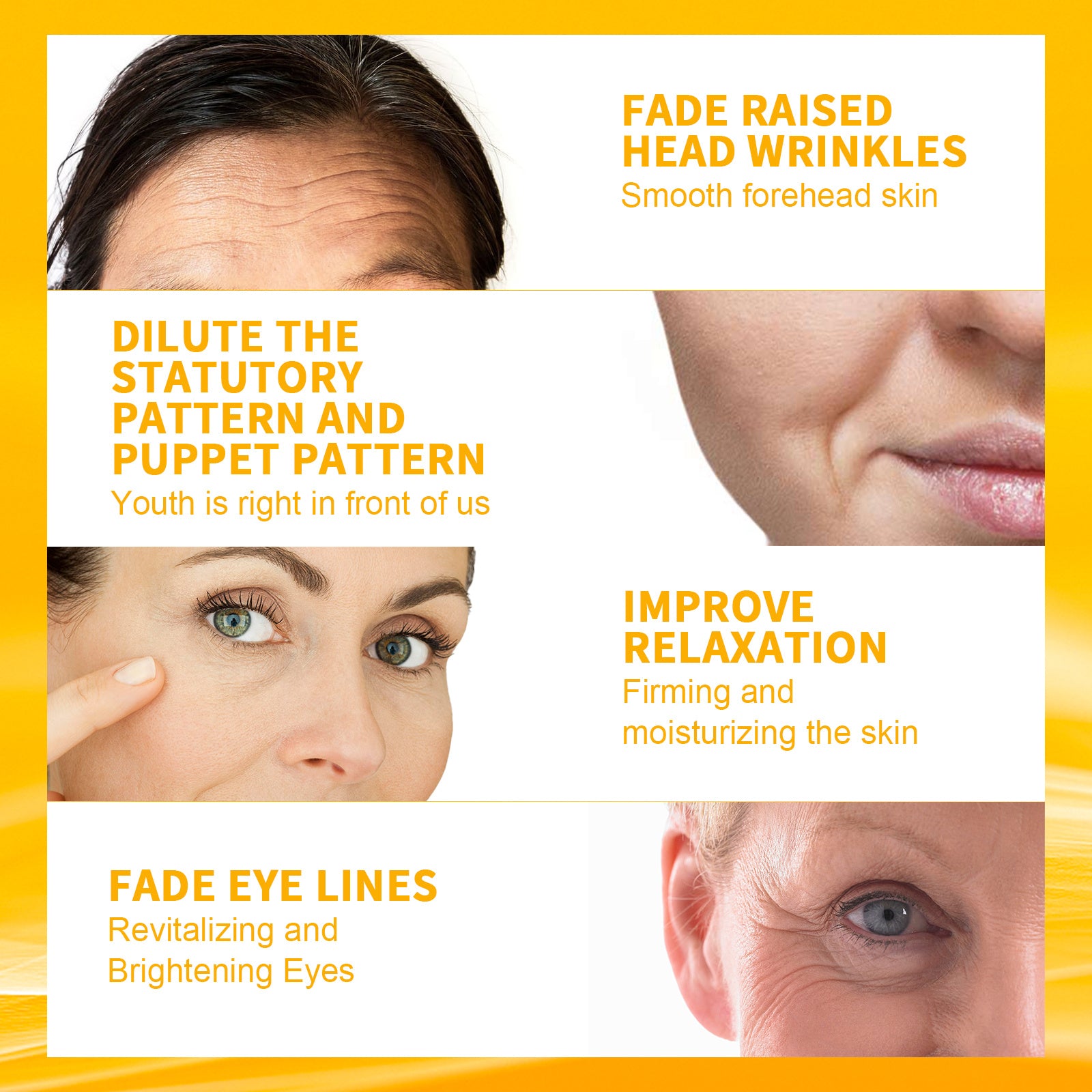 Advertisement for skincare products with before and after effects on skin.